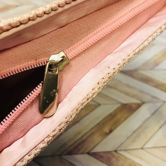 Vintage 70s Retro Style Blush Pink Crochet Beaded Shoulder Purse with Flaws - Picture 7 of 8